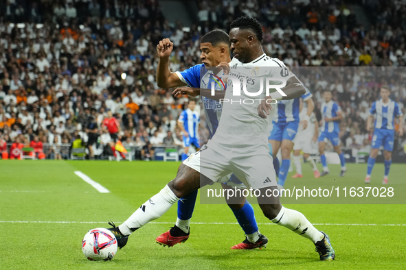 Vinicius Junior left winger of Real Madrid and Brazil in action during the La Liga match between Real Madrid CF and Deportivo Alavés at Esta...