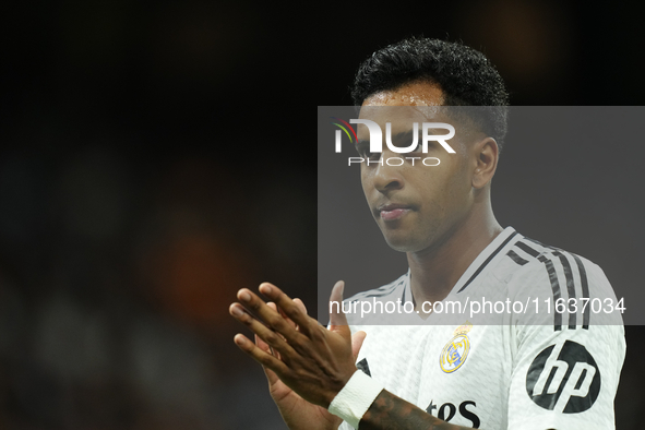 Rodrygo Goes right winger of Real Madrid and Brazil during the La Liga match between Real Madrid CF and Deportivo Alavés at Estadio Santiago...