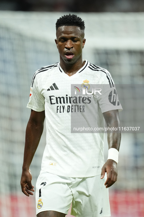 Vinicius Junior left winger of Real Madrid and Brazil during the La Liga match between Real Madrid CF and Deportivo Alavés at Estadio Santia...