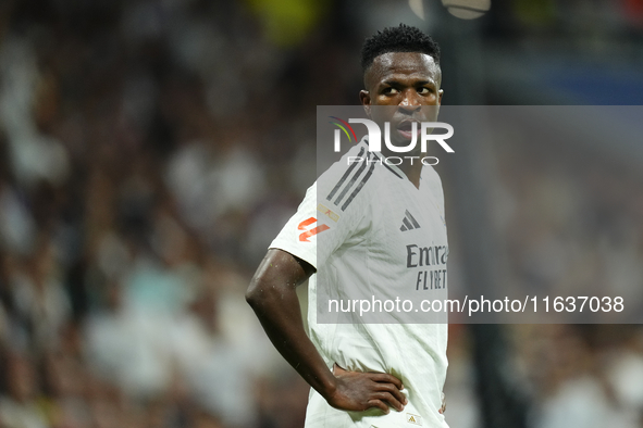 Vinicius Junior left winger of Real Madrid and Brazil during the La Liga match between Real Madrid CF and Deportivo Alavés at Estadio Santia...