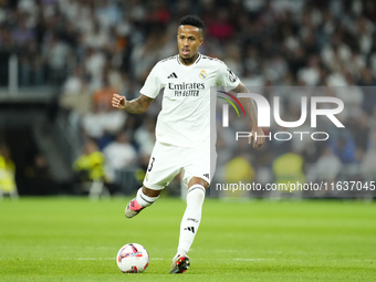 Eder Militao centre-back of Real Madrid and Brazil during the La Liga match between Real Madrid CF and Deportivo Alavés at Estadio Santiago...