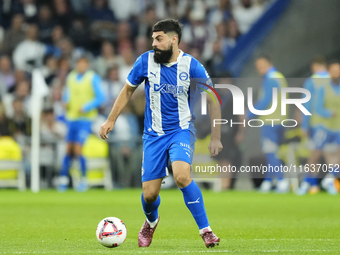 Asier Villalibre centre-forward of Alaves and Spain during the La Liga match between Real Madrid CF and Deportivo Alavés at Estadio Santiago...