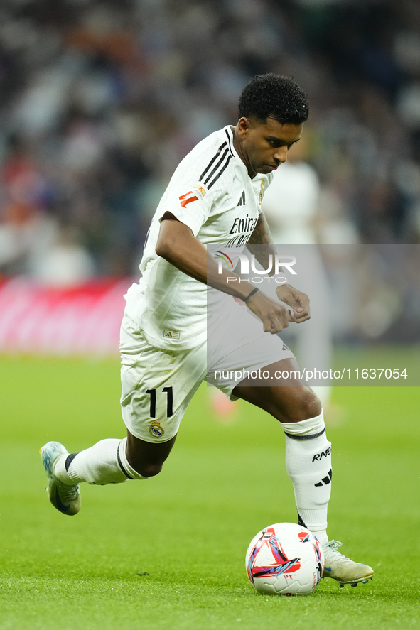 Rodrygo Goes right winger of Real Madrid and Brazil during the La Liga match between Real Madrid CF and Deportivo Alavés at Estadio Santiago...