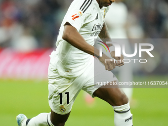 Rodrygo Goes right winger of Real Madrid and Brazil during the La Liga match between Real Madrid CF and Deportivo Alavés at Estadio Santiago...