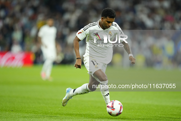 Rodrygo Goes right winger of Real Madrid and Brazil during the La Liga match between Real Madrid CF and Deportivo Alavés at Estadio Santiago...