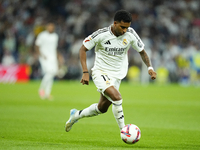 Rodrygo Goes right winger of Real Madrid and Brazil during the La Liga match between Real Madrid CF and Deportivo Alavés at Estadio Santiago...