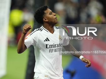 Rodrygo Goes right winger of Real Madrid and Brazil celebrates after scoring his sides first goal during the La Liga match between Real Madr...