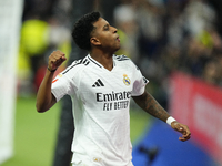 Rodrygo Goes right winger of Real Madrid and Brazil celebrates after scoring his sides first goal during the La Liga match between Real Madr...