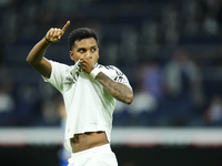 Rodrygo Goes right winger of Real Madrid and Brazil celebrates after scoring his sides first goal during the La Liga match between Real Madr...