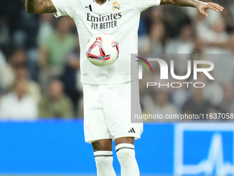 Eder Militao centre-back of Real Madrid and Brazil during the La Liga match between Real Madrid CF and Deportivo Alavés at Estadio Santiago...