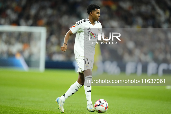 Rodrygo Goes right winger of Real Madrid and Brazil during the La Liga match between Real Madrid CF and Deportivo Alavés at Estadio Santiago...