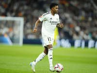 Rodrygo Goes right winger of Real Madrid and Brazil during the La Liga match between Real Madrid CF and Deportivo Alavés at Estadio Santiago...