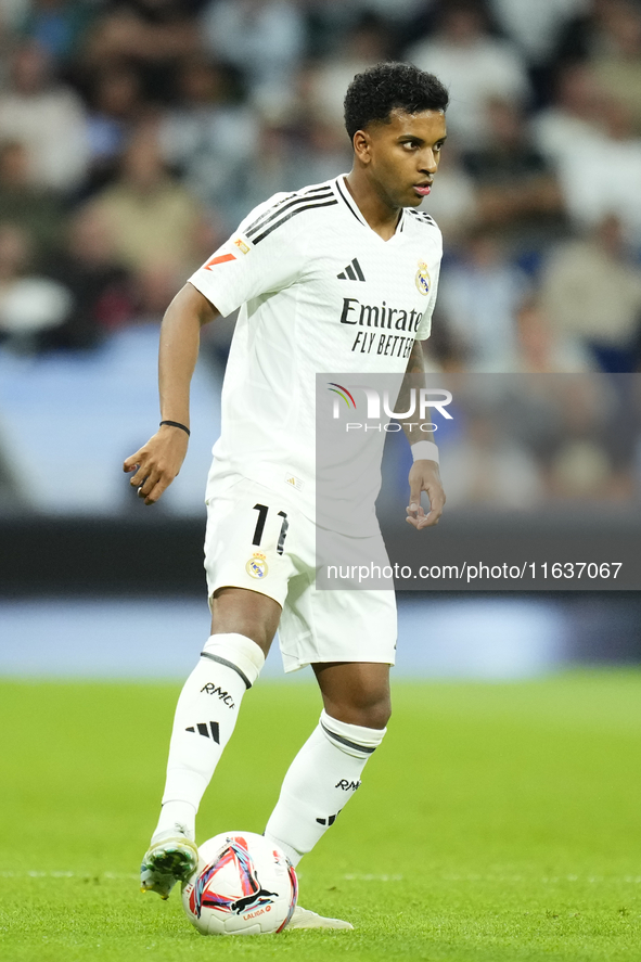 Rodrygo Goes right winger of Real Madrid and Brazil during the La Liga match between Real Madrid CF and Deportivo Alavés at Estadio Santiago...