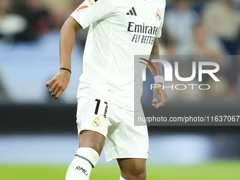 Rodrygo Goes right winger of Real Madrid and Brazil during the La Liga match between Real Madrid CF and Deportivo Alavés at Estadio Santiago...