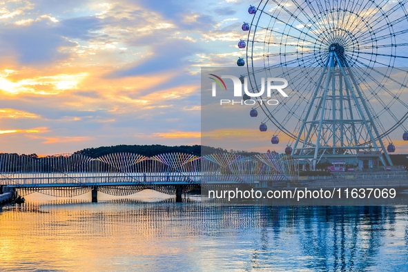 The Rainbow Bridge is seen by Tangdao Bay in the West Coast New Area of Qingdao, Shandong province, China, on October 5, 2024. 