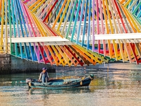 The Rainbow Bridge is seen by Tangdao Bay in the West Coast New Area of Qingdao, Shandong province, China, on October 5, 2024. (