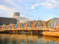 The Rainbow Bridge is seen by Tangdao Bay in the West Coast New Area of Qingdao, Shandong province, China, on October 5, 2024. (