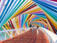 The Rainbow Bridge is seen by Tangdao Bay in the West Coast New Area of Qingdao, Shandong province, China, on October 5, 2024. (