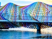 The Rainbow Bridge is seen by Tangdao Bay in the West Coast New Area of Qingdao, Shandong province, China, on October 5, 2024. (