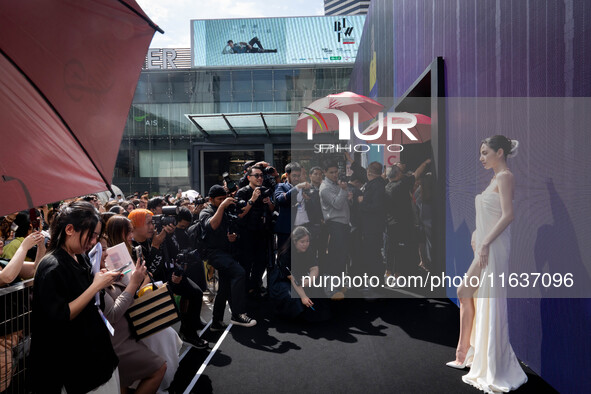 Davika 'Mai' Hoorne greets fans during Day 3 of Bangkok International Fashion Week at Siam Paragon in Bangkok, Thailand, on October 4, 2024....