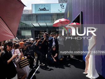 Davika 'Mai' Hoorne greets fans during Day 3 of Bangkok International Fashion Week at Siam Paragon in Bangkok, Thailand, on October 4, 2024....