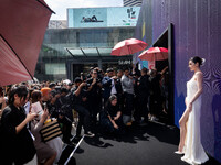 Davika 'Mai' Hoorne greets fans during Day 3 of Bangkok International Fashion Week at Siam Paragon in Bangkok, Thailand, on October 4, 2024....