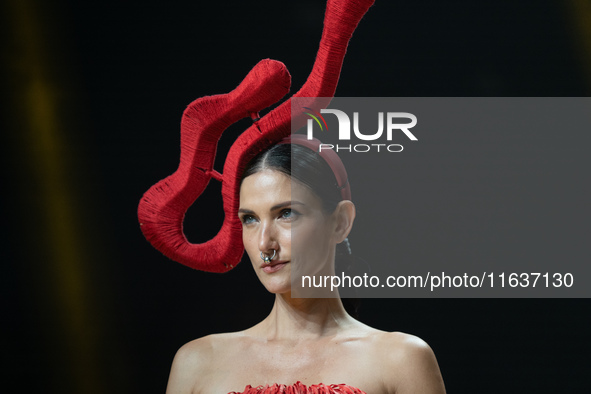 Cindy Sirinya Bishop walks the runway in a creation by ISSUE during Day 3 of Bangkok International Fashion Week at Siam Paragon in Bangkok,...