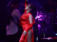 Jass Reyes, singer of the Mexican pop band Playa Limbo, performs on stage as part of their tour to promote the new album ''Hora Cero'' at th...