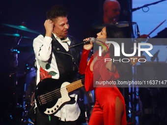 Jass Reyes, singer of the Mexican pop band Playa Limbo, performs on stage as part of their tour to promote the new album ''Hora Cero'' at th...