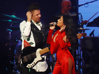 Jass Reyes, singer of the Mexican pop band Playa Limbo, performs on stage as part of their tour to promote the new album ''Hora Cero'' at th...