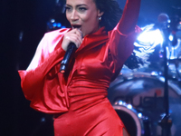 Jass Reyes, singer of the Mexican pop band Playa Limbo, performs on stage as part of their tour to promote the new album ''Hora Cero'' at th...