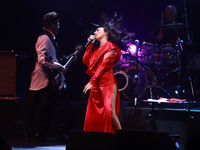 Jass Reyes, singer of the Mexican pop band Playa Limbo, performs on stage as part of their tour to promote the new album ''Hora Cero'' at th...