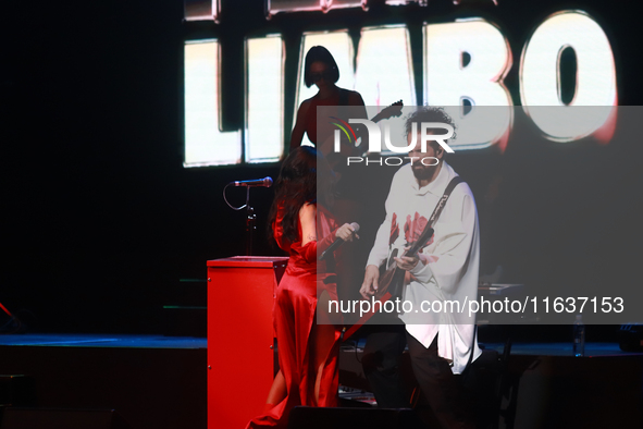 Jass Reyes, singer of the Mexican pop band Playa Limbo, performs on stage as part of their tour to promote the new album ''Hora Cero'' at th...