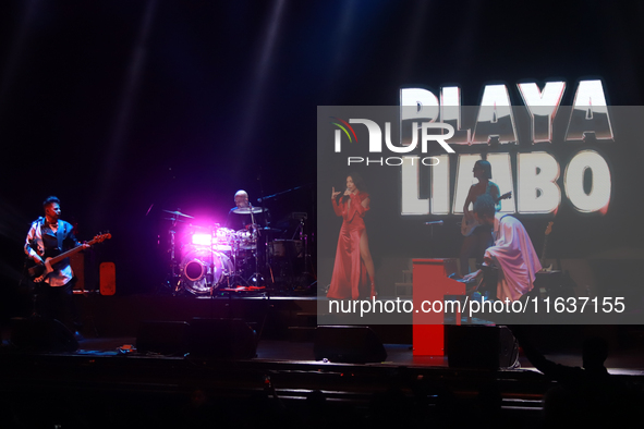 Jass Reyes, singer of the Mexican pop band Playa Limbo, performs on stage as part of their tour to promote the new album ''Hora Cero'' at th...