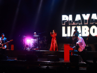 Jass Reyes, singer of the Mexican pop band Playa Limbo, performs on stage as part of their tour to promote the new album ''Hora Cero'' at th...