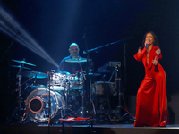 Jass Reyes, singer of the Mexican pop band Playa Limbo, performs on stage as part of their tour to promote the new album ''Hora Cero'' at th...