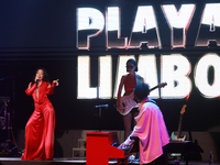 Jass Reyes, singer of the Mexican pop band Playa Limbo, performs on stage as part of their tour to promote the new album ''Hora Cero'' at th...