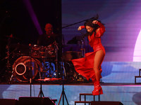 Jass Reyes, singer of the Mexican pop band Playa Limbo, performs on stage as part of their tour to promote the new album ''Hora Cero'' at th...