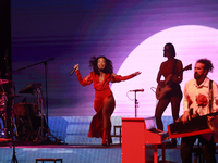 Jass Reyes, singer of the Mexican pop band Playa Limbo, performs on stage as part of their tour to promote the new album ''Hora Cero'' at th...