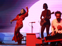 Jass Reyes, singer of the Mexican pop band Playa Limbo, performs on stage as part of their tour to promote the new album ''Hora Cero'' at th...