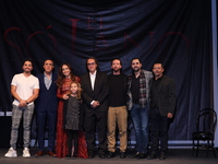 (L-R) Omar Suarez, Luis Felipe Tovar, Ana Claudia Talancon, Camila Suarez, Rafael Perrin, Edgar Mendez, Cesar Perrin, and Esteban Roman pose...