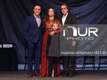 (L-R) Luis Felipe Tovar, Ana Claudia Talancon, Camila Suarez, and Rafael Perrin pose for photos during the 'El Sotano' press conference at T...