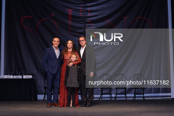 (L-R) Luis Felipe Tovar, Ana Claudia Talancon, Camila Suarez, and Rafael Perrin pose for photos during the 'El Sotano' press conference at T...