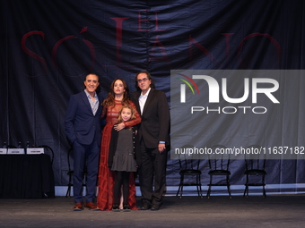 (L-R) Luis Felipe Tovar, Ana Claudia Talancon, Camila Suarez, and Rafael Perrin pose for photos during the 'El Sotano' press conference at T...