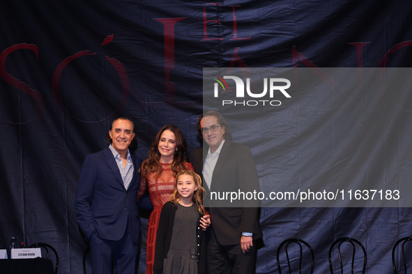 (L-R) Luis Felipe Tovar, Ana Claudia Talancon, Camila Suarez, and Rafael Perrin pose for photos during the 'El Sotano' press conference at T...