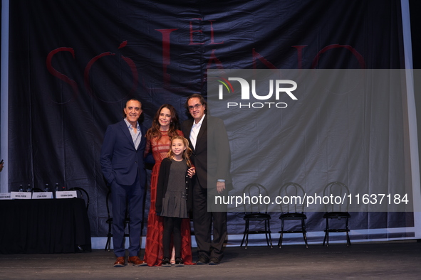 (L-R) Luis Felipe Tovar, Ana Claudia Talancon, Camila Suarez, and Rafael Perrin pose for photos during the 'El Sotano' press conference at T...