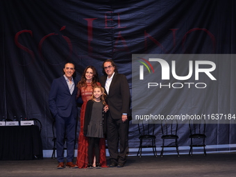 (L-R) Luis Felipe Tovar, Ana Claudia Talancon, Camila Suarez, and Rafael Perrin pose for photos during the 'El Sotano' press conference at T...