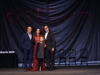 (L-R) Luis Felipe Tovar, Ana Claudia Talancon, Camila Suarez, and Rafael Perrin pose for photos during the 'El Sotano' press conference at T...