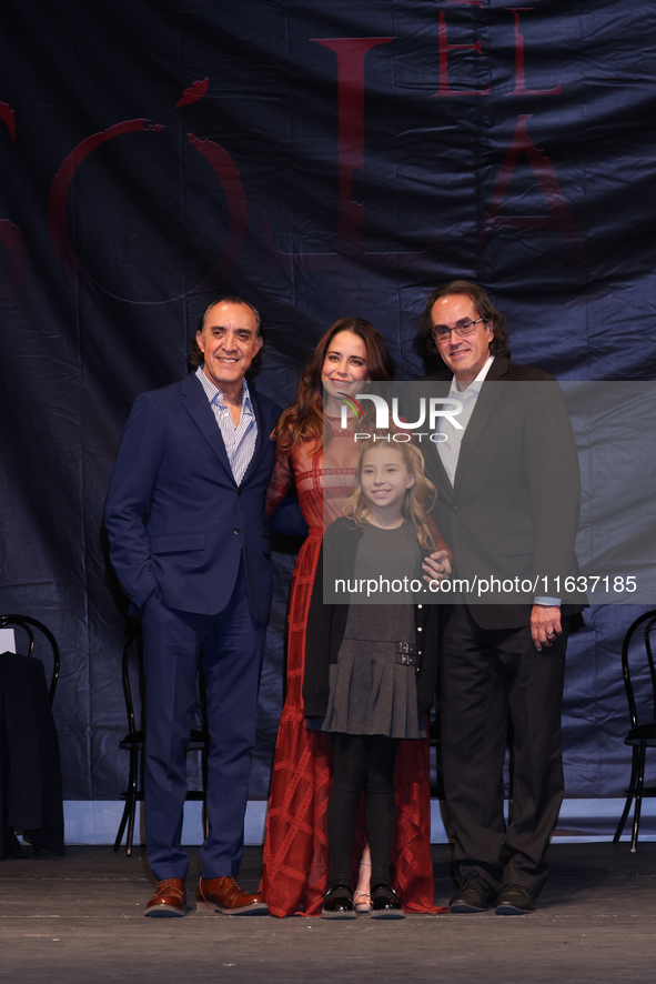 (L-R) Luis Felipe Tovar, Ana Claudia Talancon, Camila Suarez, and Rafael Perrin pose for photos during the 'El Sotano' press conference at T...