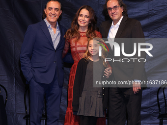 (L-R) Luis Felipe Tovar, Ana Claudia Talancon, Camila Suarez, and Rafael Perrin pose for photos during the 'El Sotano' press conference at T...